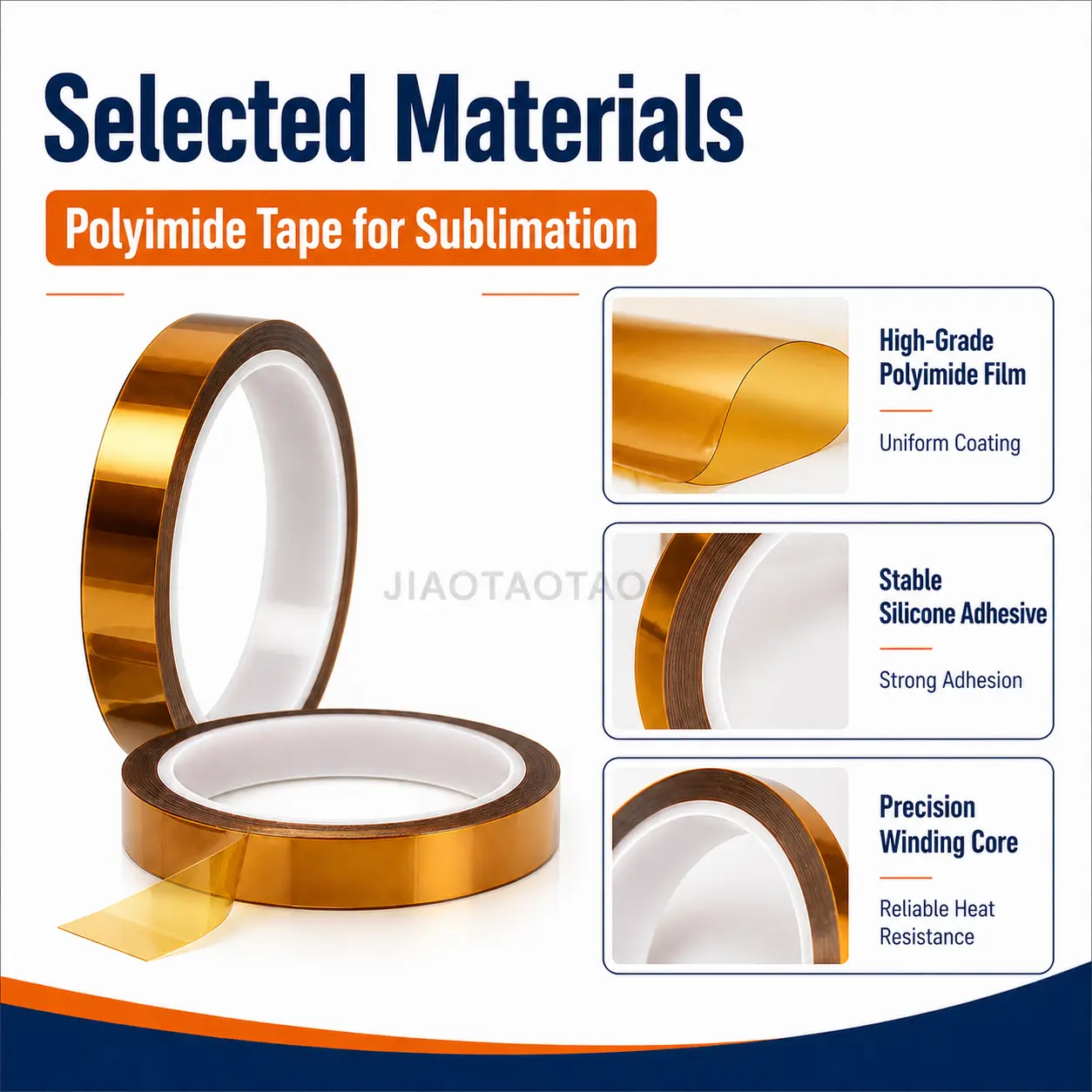 Polyimide tape 0.035mm x 10mm for heat transfer, sublimation masking, and PCB protection.